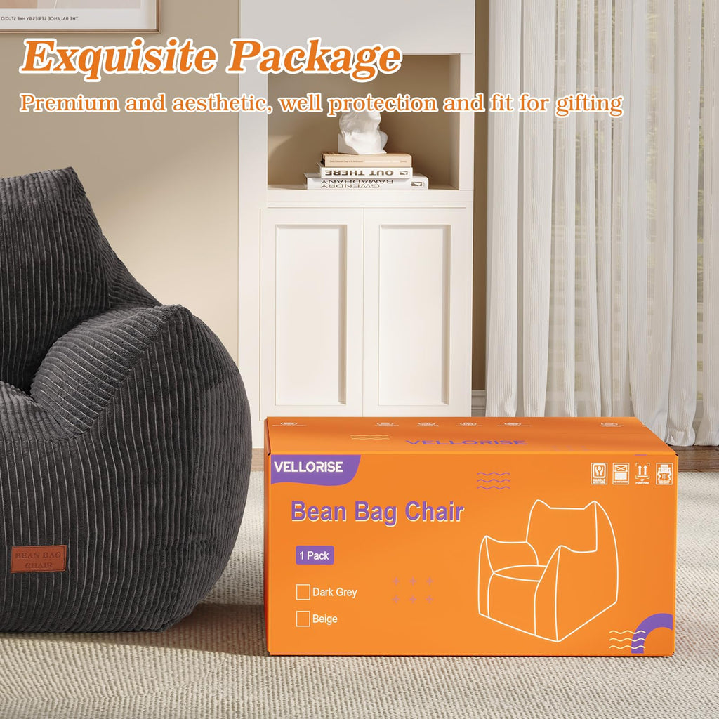 Vellorise Big Bean Bag Chair for Adults, Ultra Soft BeanBag for Living Room